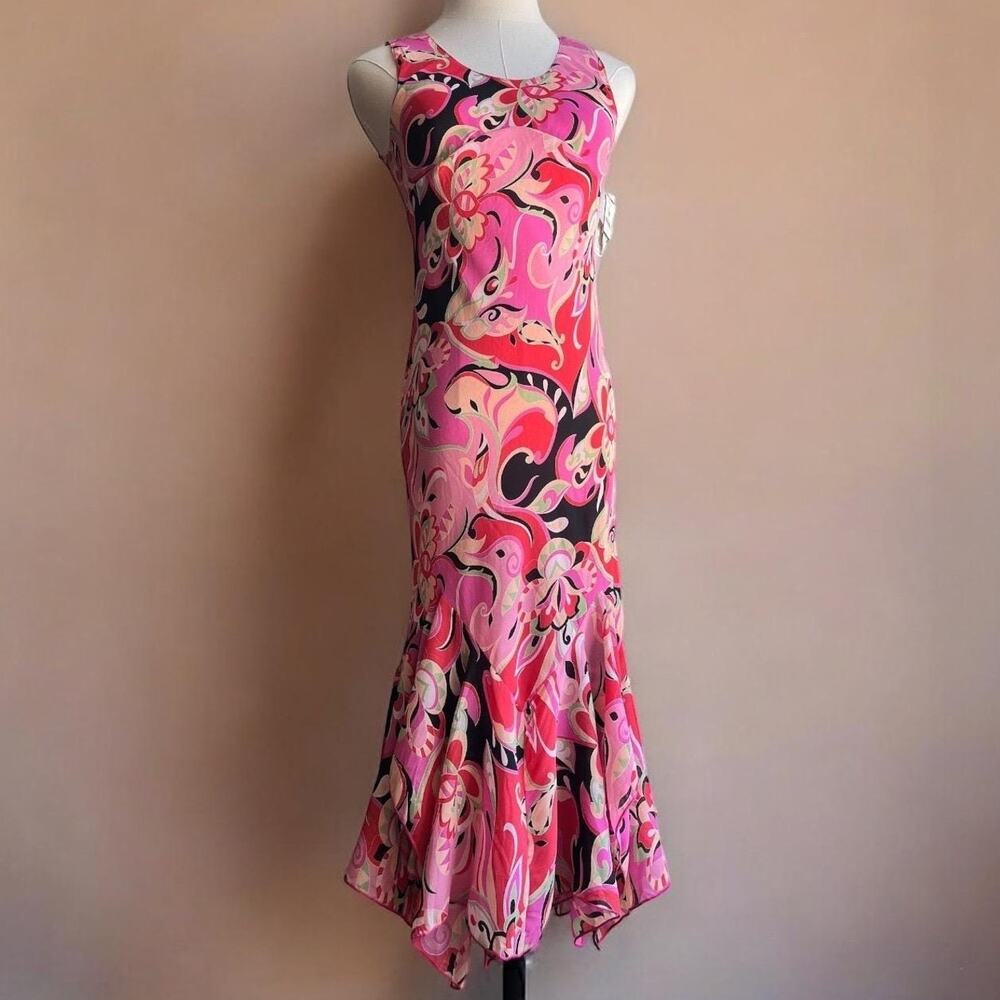 Vintage Y2K Pink Psychedelic Maxi Slip Dress | Bias Cut Gown | S